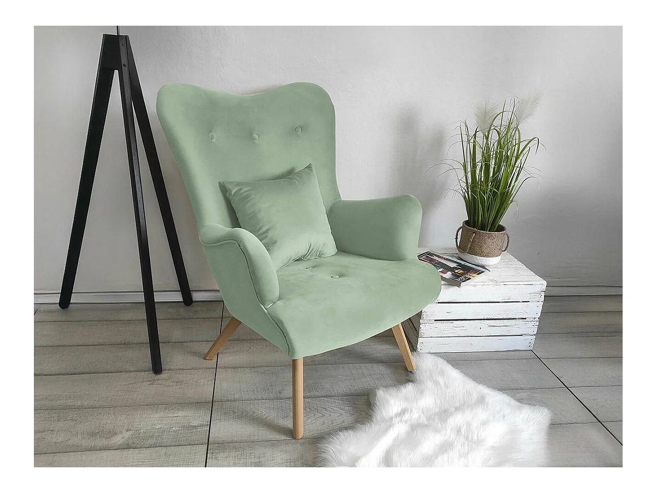 Fauteuil Clovis 102, Turquoise, 100x76x90cm, Tapisserie, Pieds: Bois