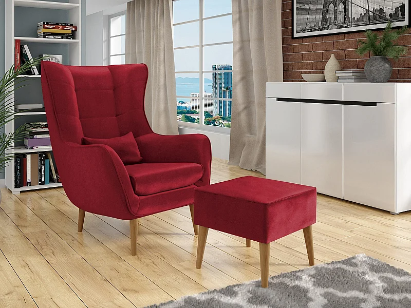 Fauteuil Comfivo 206, Rouge, 106x80x95cm, Tapisserie, Pieds: Bois