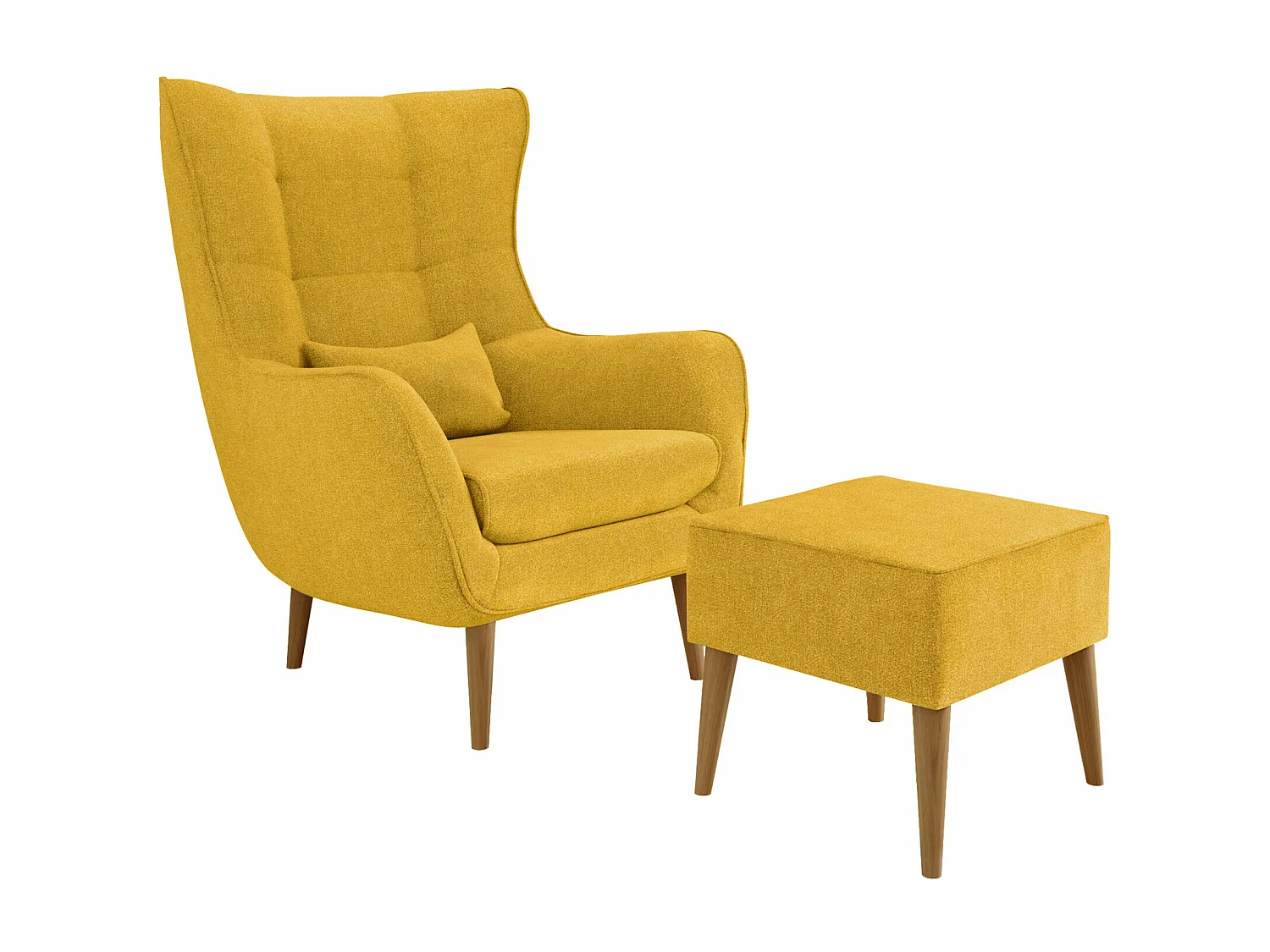 Sillón Comfivo 206, Amarillo, 106x80x95cm, Tapiz, Patas: Madera