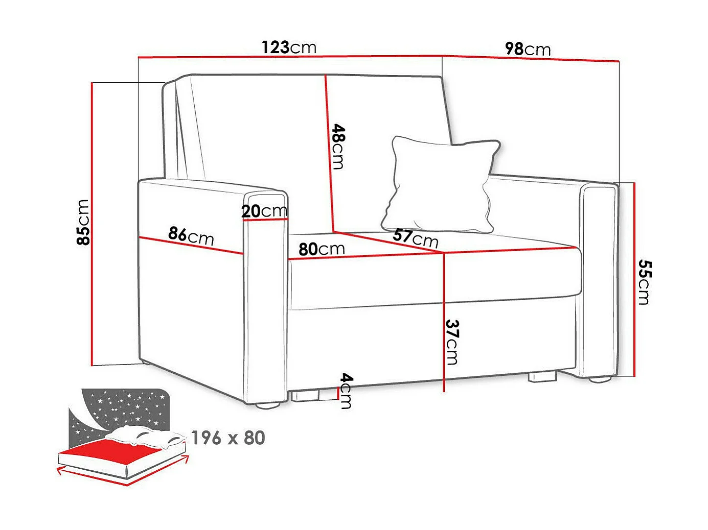 Fauteuil Columbus 180, Gris, 85x123x98cm, Tapisserie, Pieds: Bois, Mobilier déjà assemblé