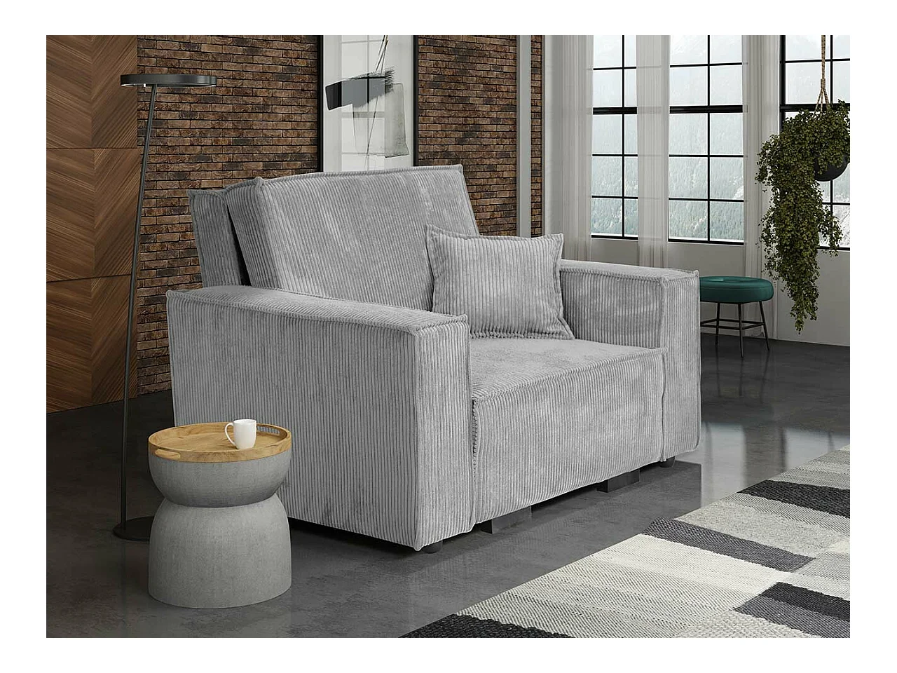 Sillón Columbus 180, Gris, 85x123x98cm, Tapiz, Patas: Madera, Muebles ya montados