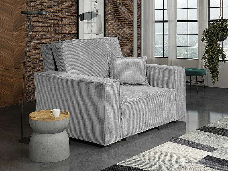 Fauteuil Columbus 180, Gris, 85x123x98cm, Tissu, Pieds: Bois, Mobilier déjà assemblé