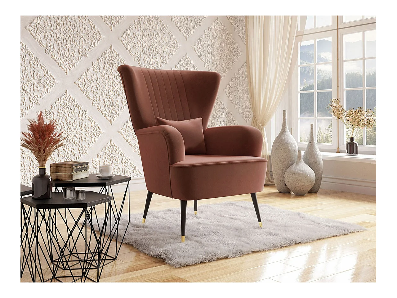 Sillón Orem 111, Rosa, 103x82x85cm, Tapiz, Patas: Metal