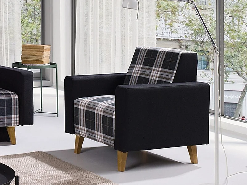Sillón Etrmoru 139, Negro, 80x75x75cm, Tapiz, Patas: Plástico