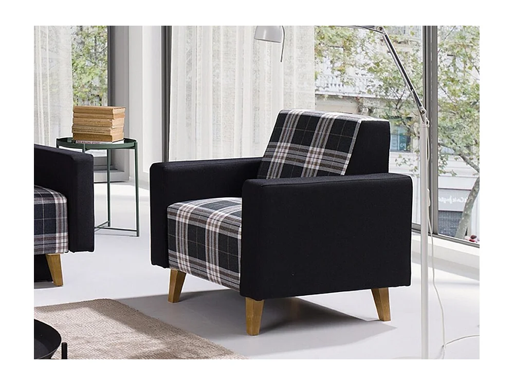Fauteuil Etrmoru 139, Noir, 80x75x75cm, Tapisserie, Pieds: Plastique
