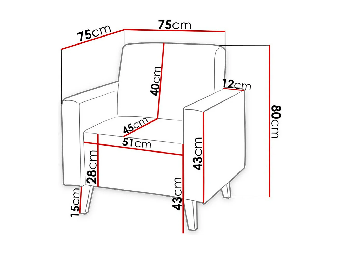 Sillón Etrmoru 139, Negro, 80x75x75cm, Tapiz, Patas: Plástico