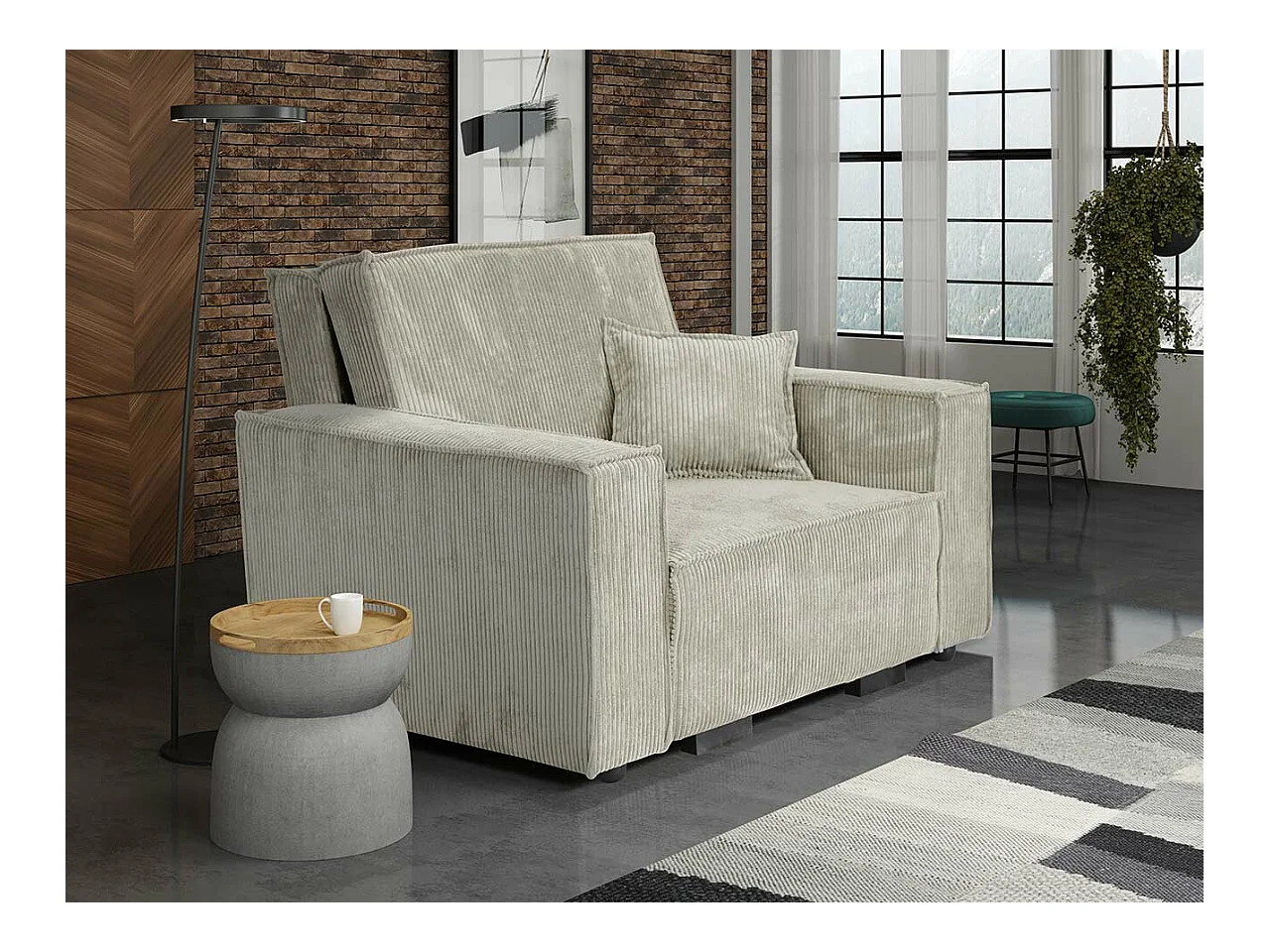 Fauteuil Columbus 180, Brun clair, 85x123x98cm, Tapisserie, Pieds: Bois