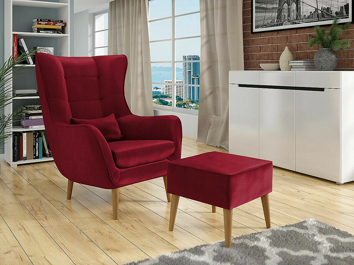 Fauteuil Comfivo 204, Rouge, 106x80x95cm, Tapisserie, Pieds: Bois