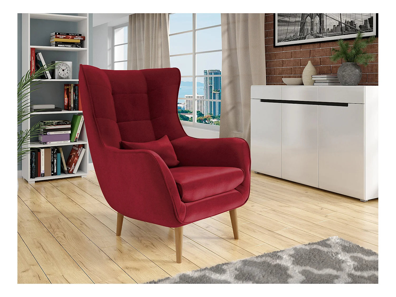 Fauteuil Comfivo 204, Rouge, 106x80x95cm, Tapisserie, Pieds: Bois
