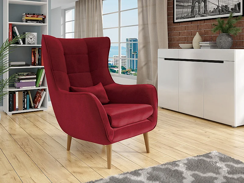 Fauteuil Comfivo 204, Rouge, 106x80x95cm, Tissu, Pieds: Bois