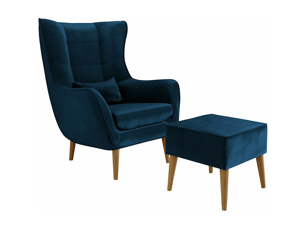 Fauteuil Comfivo 206, Bleu, 106x80x95cm, Tapisserie, Pieds: Bois