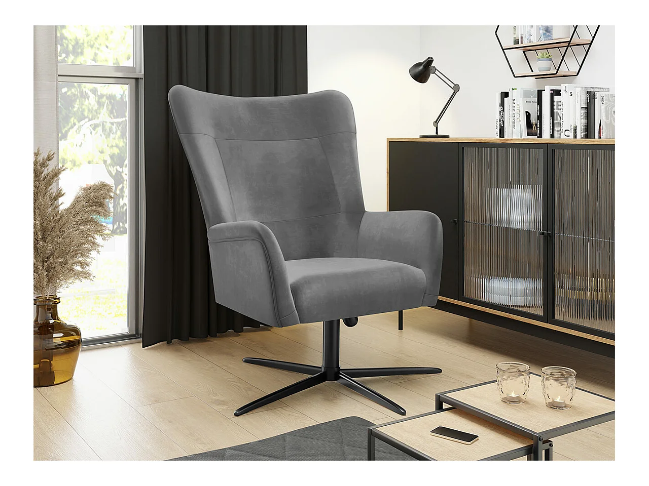 Sillón Marana 100, Gris, 95x75x83cm, Tapiz, Patas: Metal