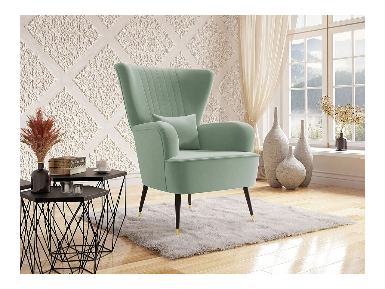 Sillón Orem 111, Turquesa, 103x82x85cm, Tapiz, Patas: Metal
