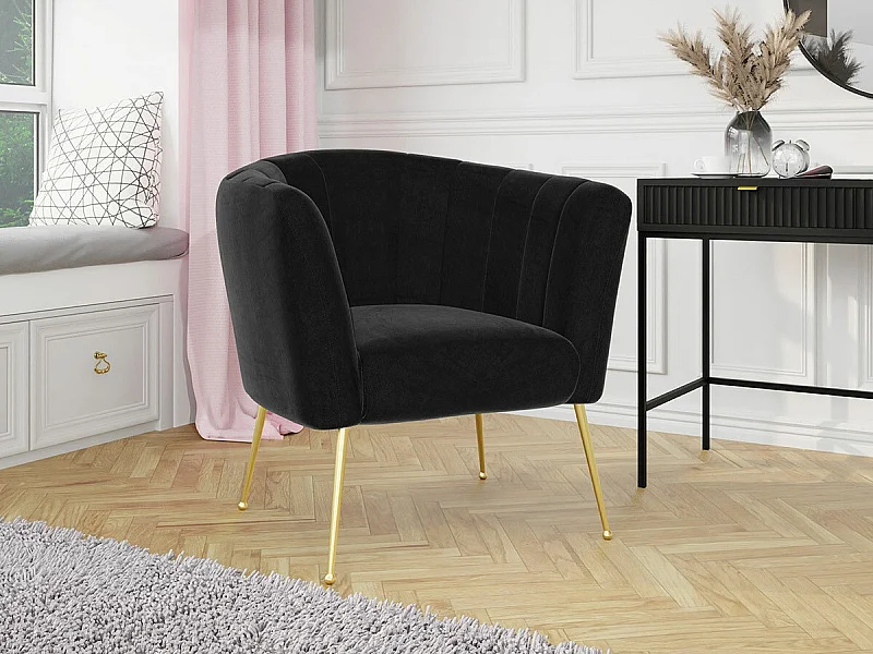 Fauteuil Orem 112, Noir, 83x85x82cm, Tissu, Pieds: Métal