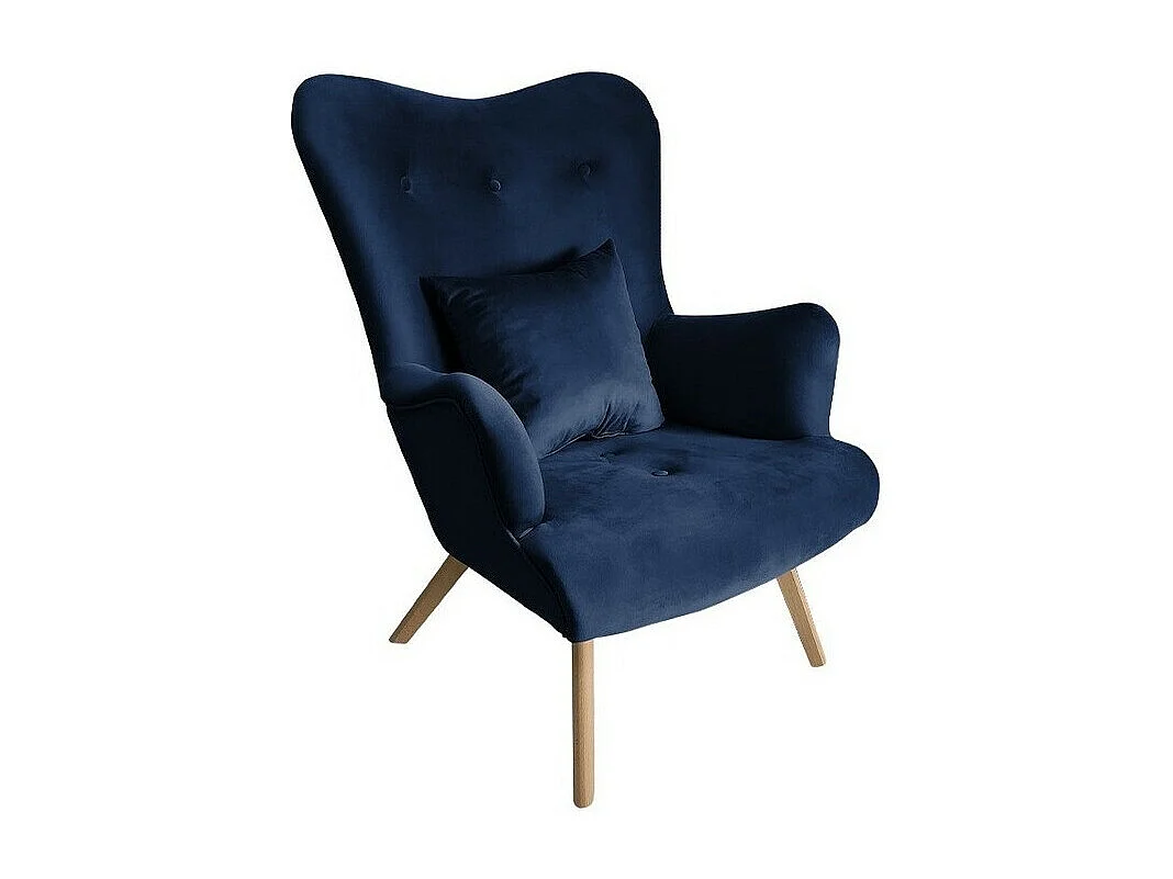 Fauteuil Clovis 102, Bleu, 100x76x90cm, Tapisserie, Pieds: Bois