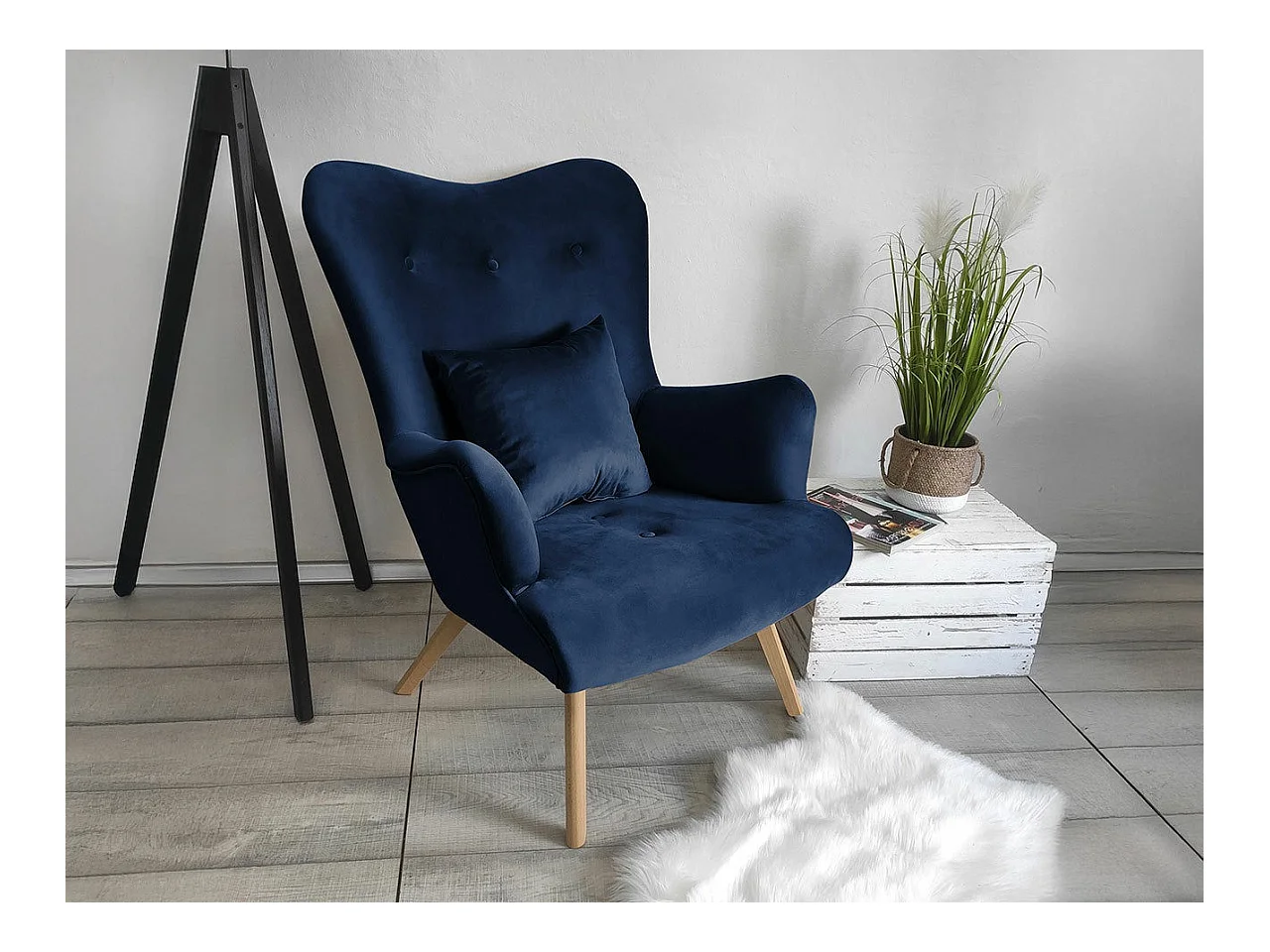Sillón Clovis 102, Azul, 100x76x90cm, Tapiz, Patas: Madera