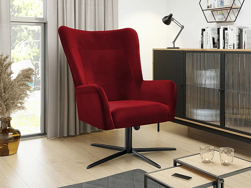 Fauteuil Marana 100, Rouge, 95x75x83cm, Tapisserie, Pieds: Métal