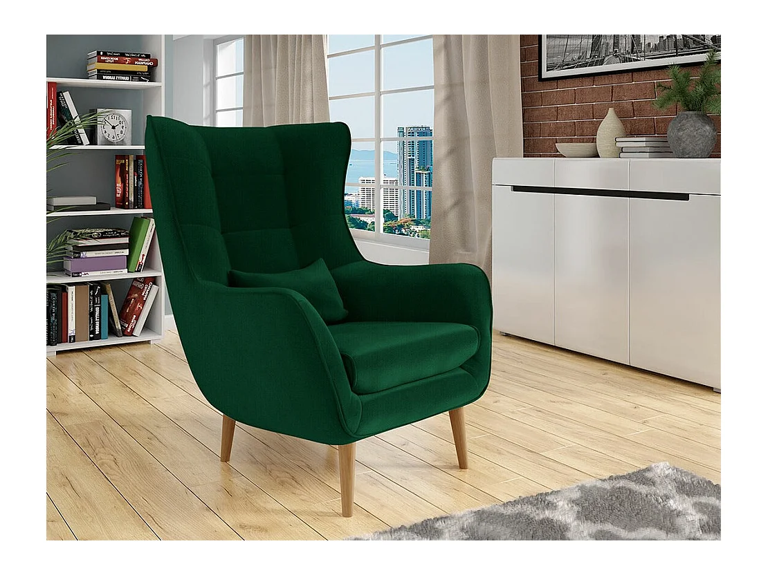 Sillón Comfivo 204, Verde, 106x80x95cm, Tapiz, Patas: Madera