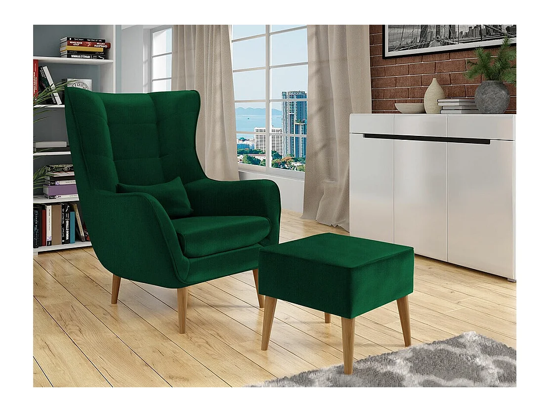 Sillón Comfivo 206, Verde, 106x80x95cm, Tapiz, Patas: Madera