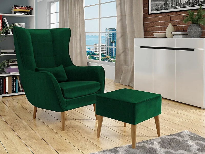 Fauteuil Comfivo 206, Vert, 106x80x95cm, Tissu, Pieds: Bois