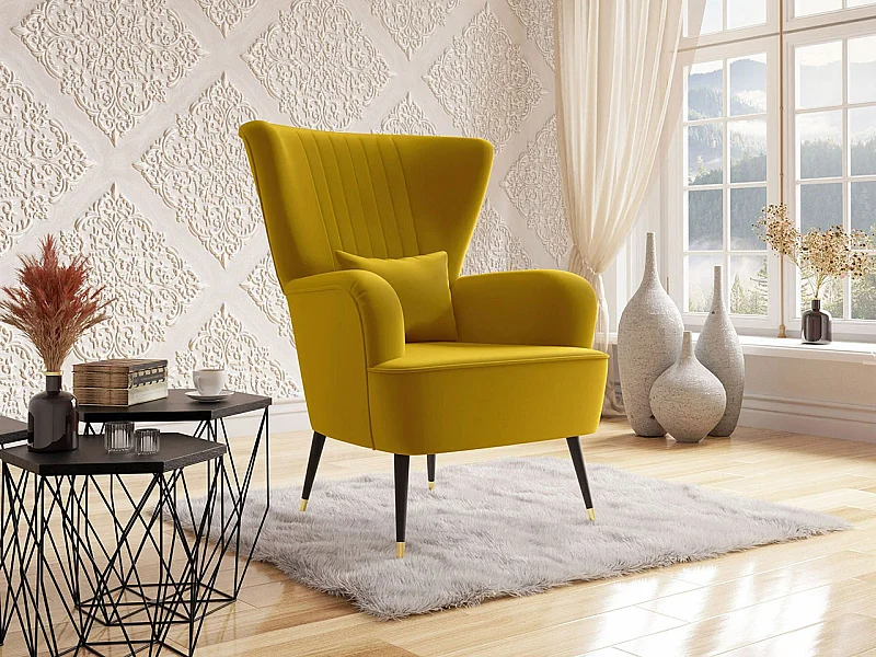 Fauteuil Orem 111, Jaune, 103x82x85cm, Tissu, Pieds: Métal