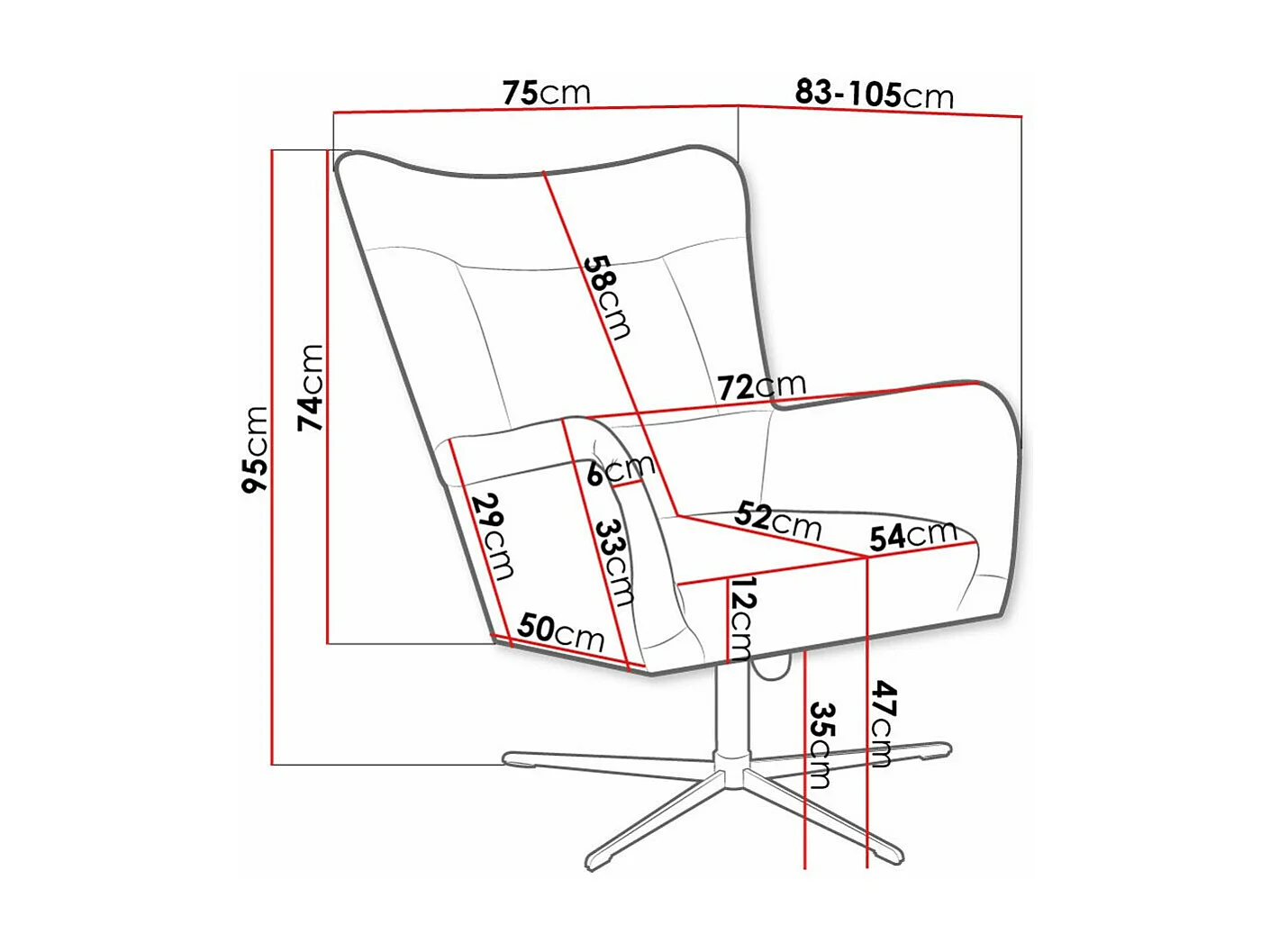 Fauteuil Marana 100, Brun clair, 95x75x83cm, Tapisserie, Pieds: Métal