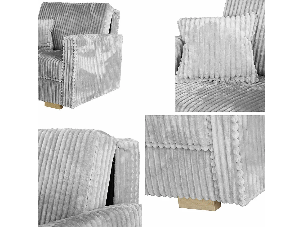Fauteuil Columbus 207, Gris, 85x103x100cm, Tapisserie, Pieds: Bois