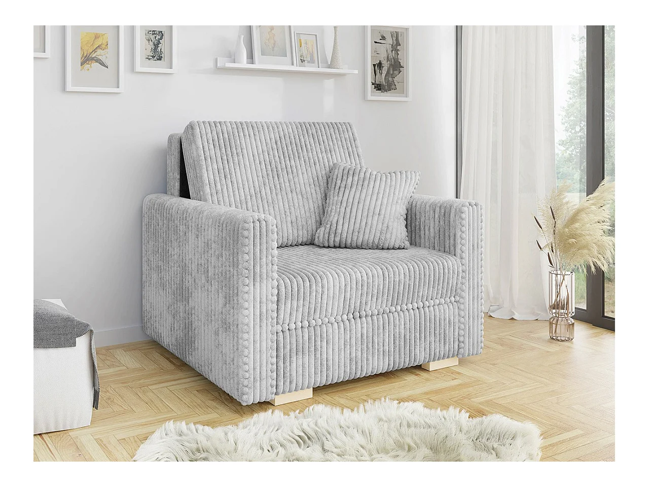 Sillón Columbus 207, Gris, 85x103x100cm, Tapiz, Patas: Madera, Muebles ya montados