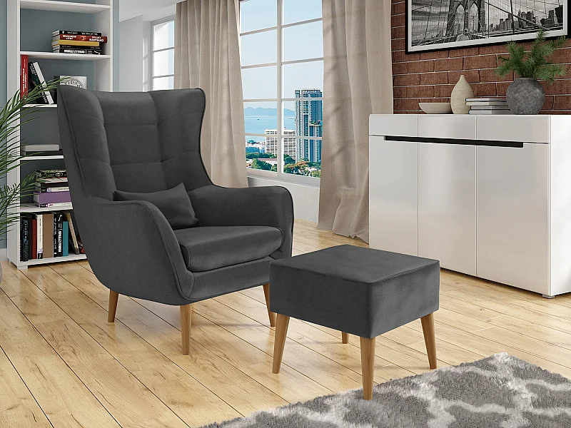 Sillón Comfivo 206, Gris, 106x80x95cm, Tapiz, Patas: Madera