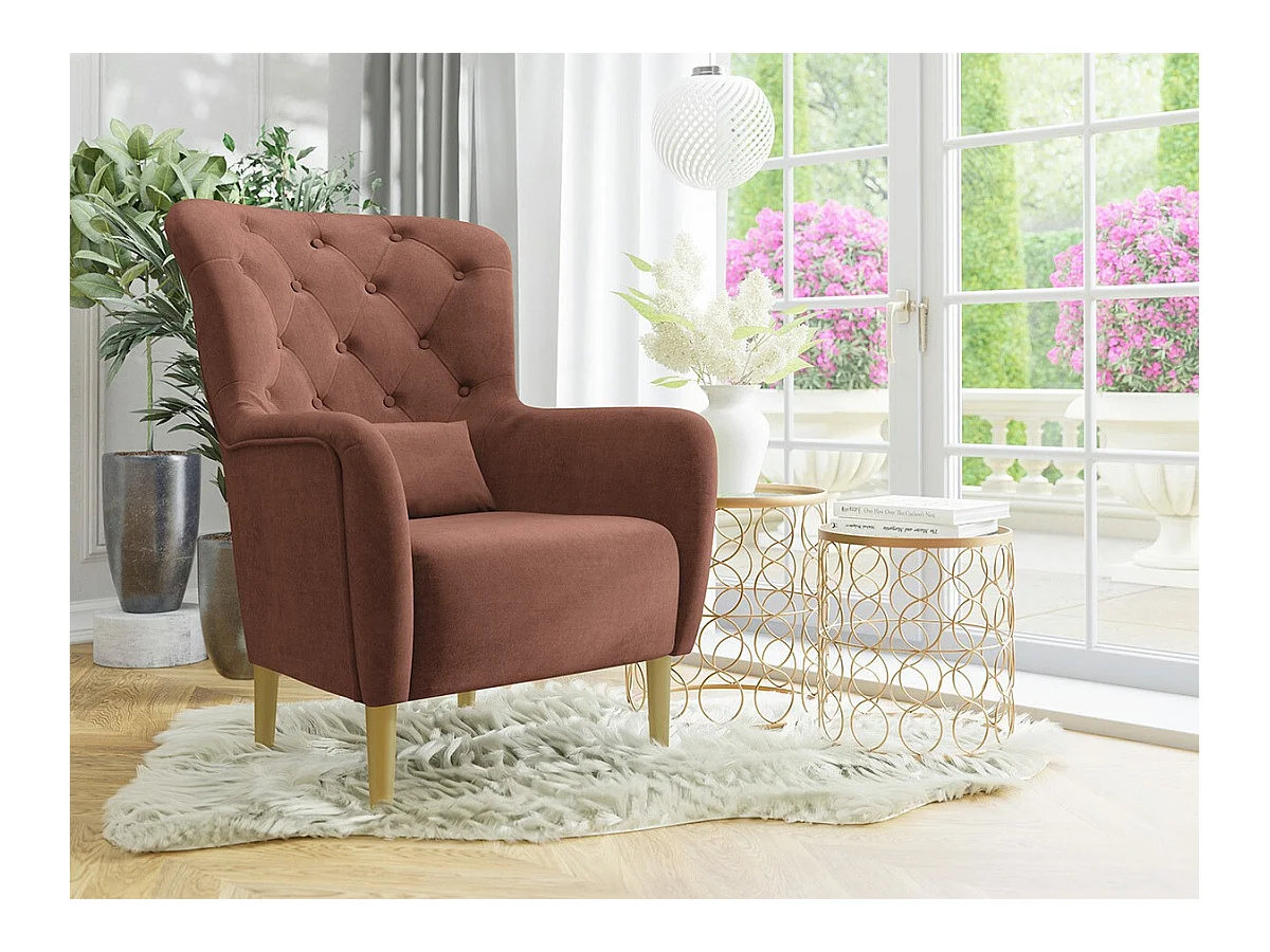 Sillón Orem 113, Rosa, 105x82x89cm, Tapiz, Patas: Madera