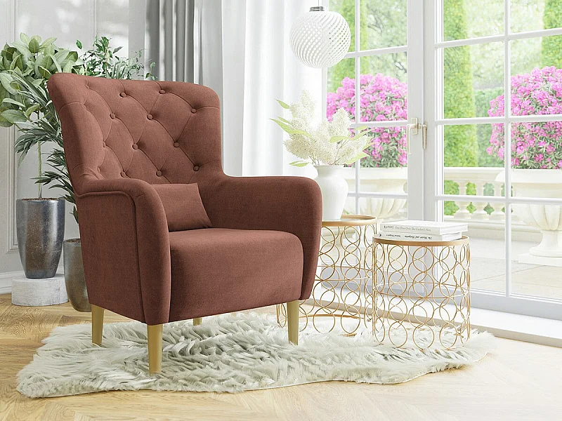 Sillón Orem 113, Rosa, 105x82x89cm, Tapiz, Patas: Madera