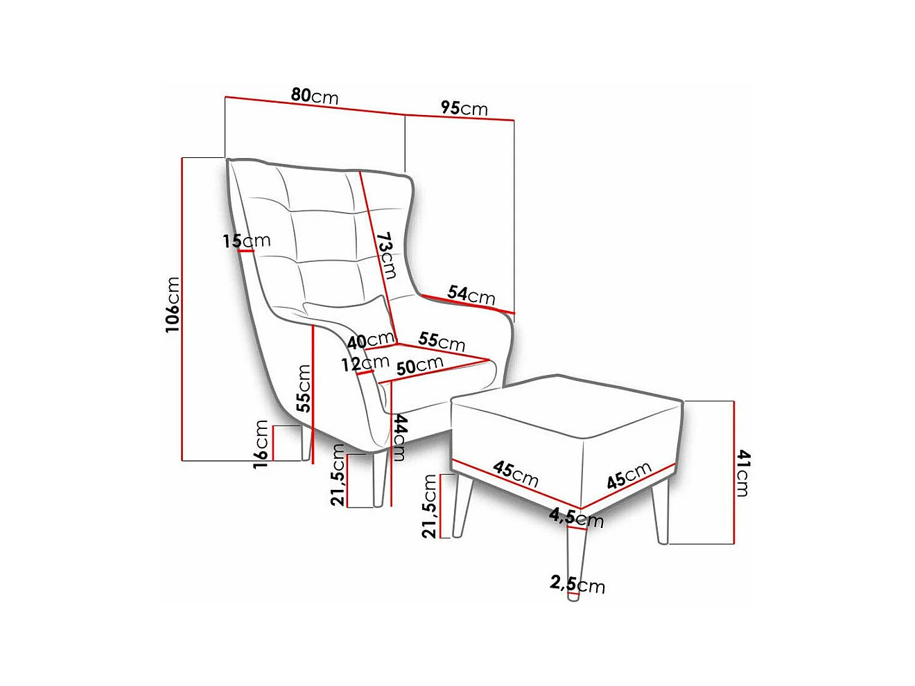 Fauteuil Comfivo 206, Gris, 106x80x95cm, Tapisserie, Pieds: Bois