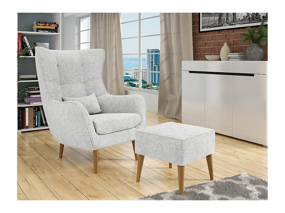 Fauteuil Comfivo 206, Gris, 106x80x95cm, Tapisserie, Pieds: Bois