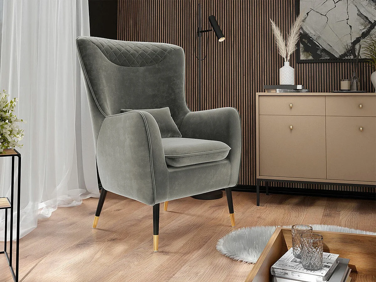 Fauteuil Orem 114, Gris, 103x79x87cm, Tapisserie, Pieds: Métal