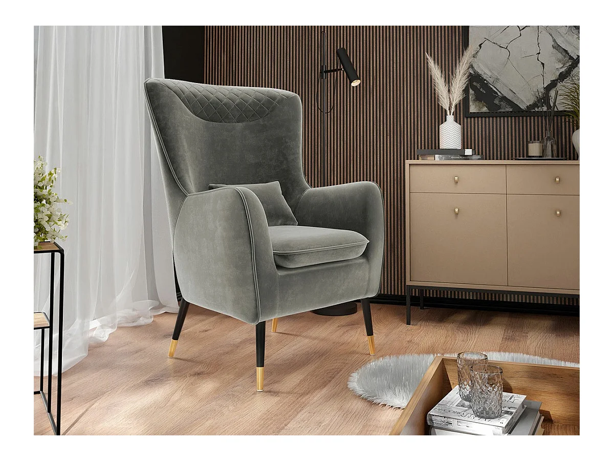Fauteuil Orem 114, Gris, 103x79x87cm, Tapisserie, Pieds: Métal