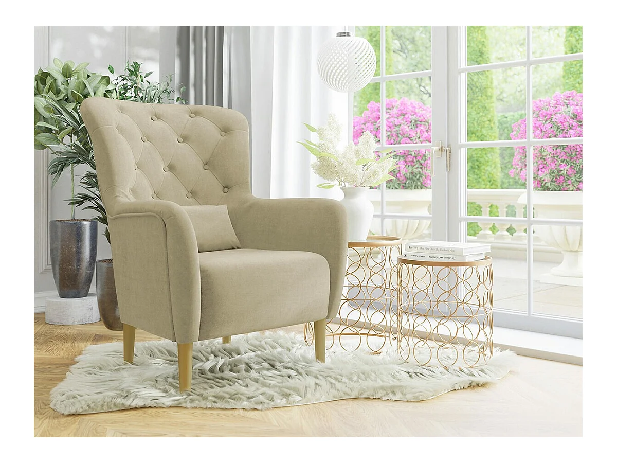 Fauteuil Orem 113, Brun clair, 105x82x89cm, Tapisserie, Pieds: Bois
