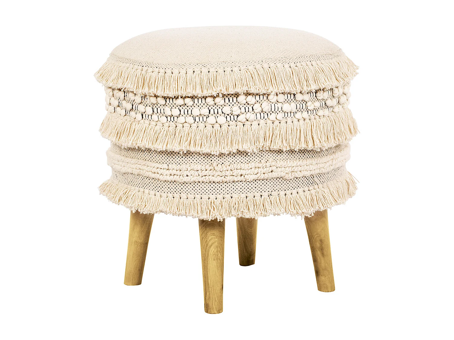 Tabouret Pouf Rond - Style Boho Bali - Jenny  Blanc