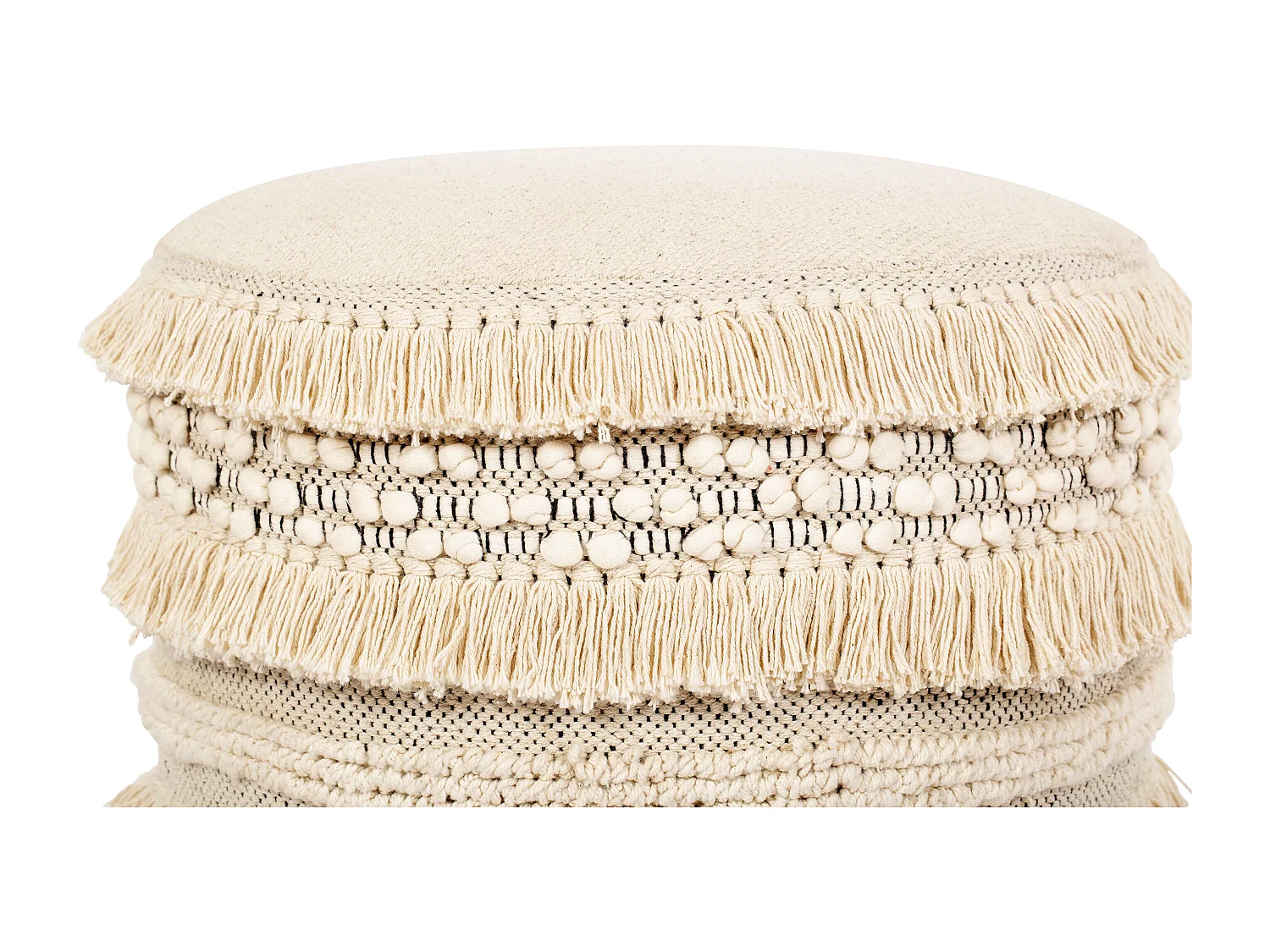 Tabouret Pouf Rond - Style Boho Bali - Jenny  Blanc