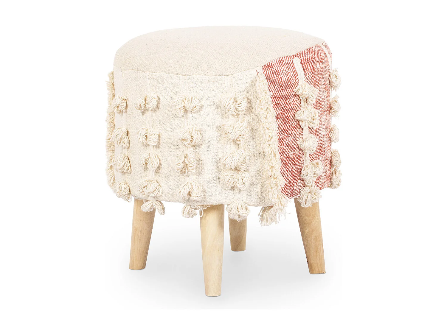 Taburete Puff Redondo - Estilo Boho Bali - Batty  Beige