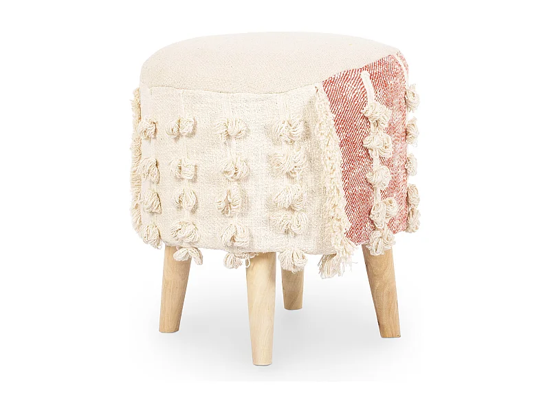 Taburete Puff Redondo - Estilo Boho Bali - Batty  Beige