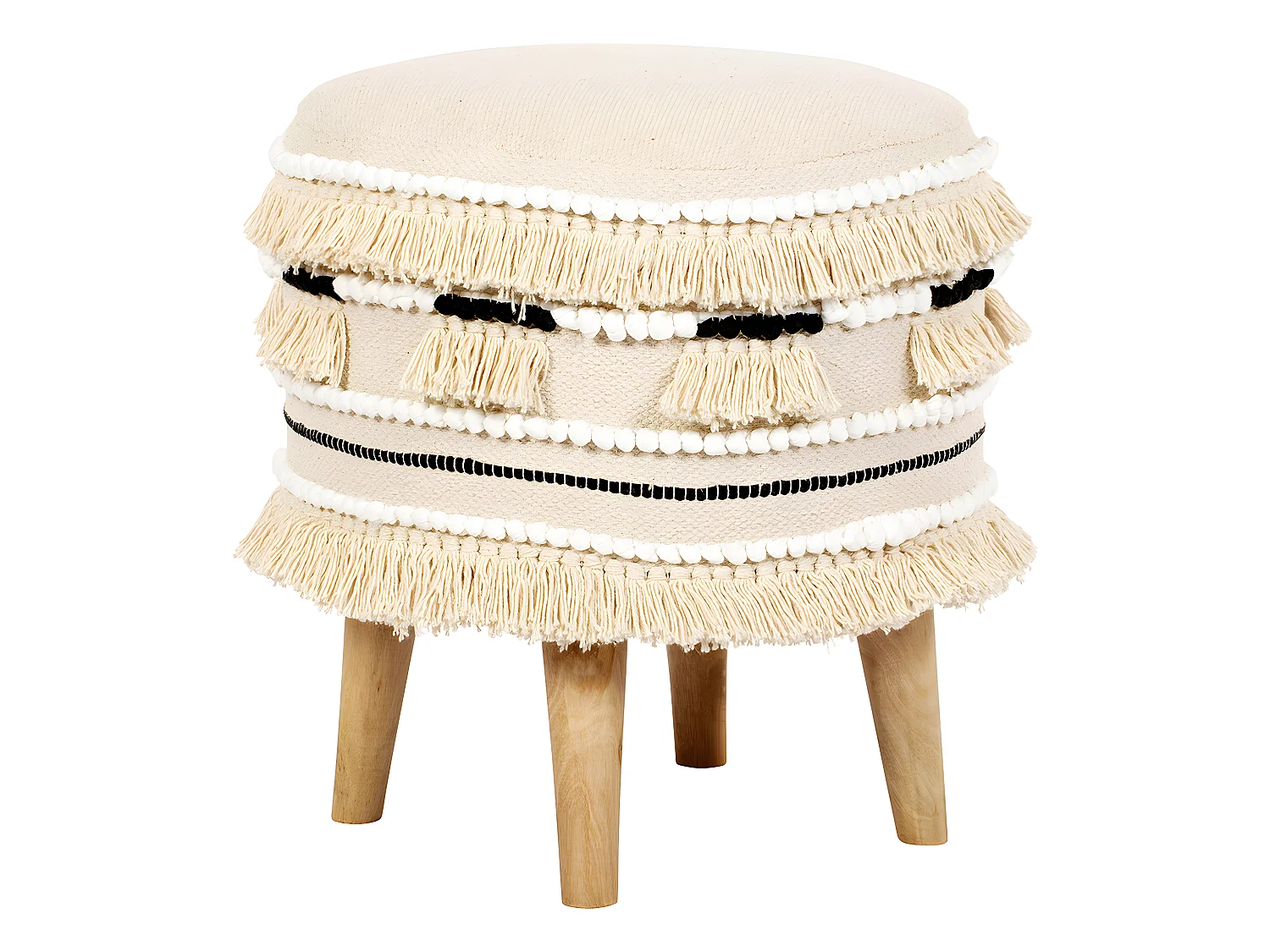 Tabouret Pouf Rond - Style Boho Bali - Juliet Crème