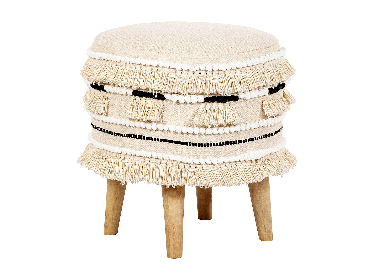 Tabouret Pouf Rond - Style Boho Bali - Juliet Crème