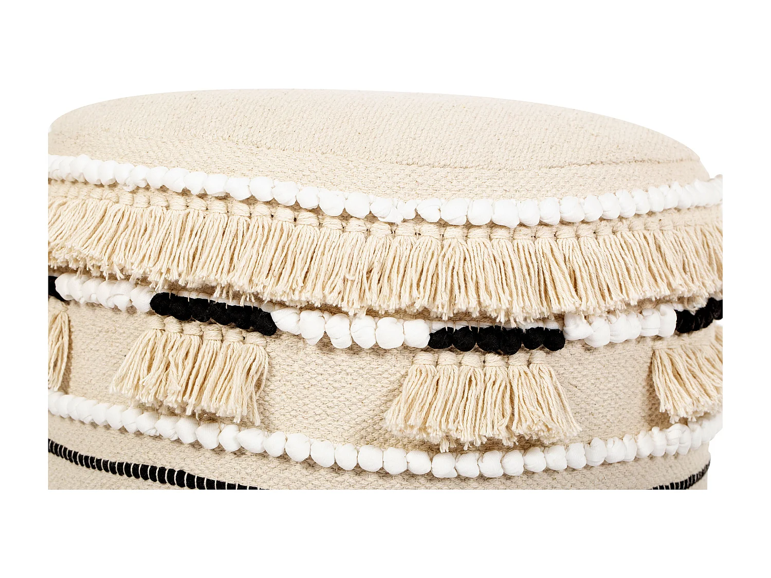 Taburete Puff Redondo - Estilo Boho Bali - Juliet  Crema