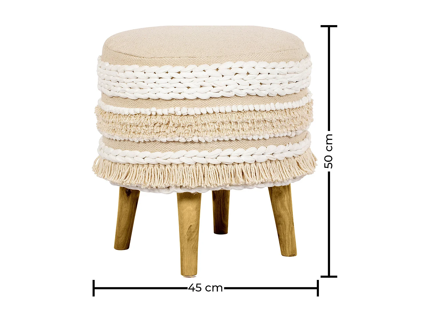 Taburete Puff Redondo - Estilo Boho Bali - Ivy  Marfil