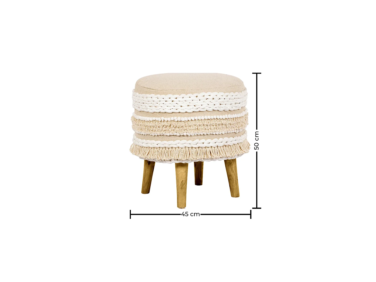 Taburete Puff Redondo - Estilo Boho Bali - Ivy  Marfil