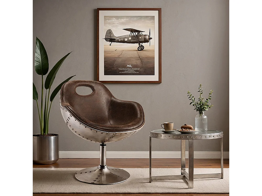 Fauteuil pivotant de design aviateur - Tapissé en PU Marron