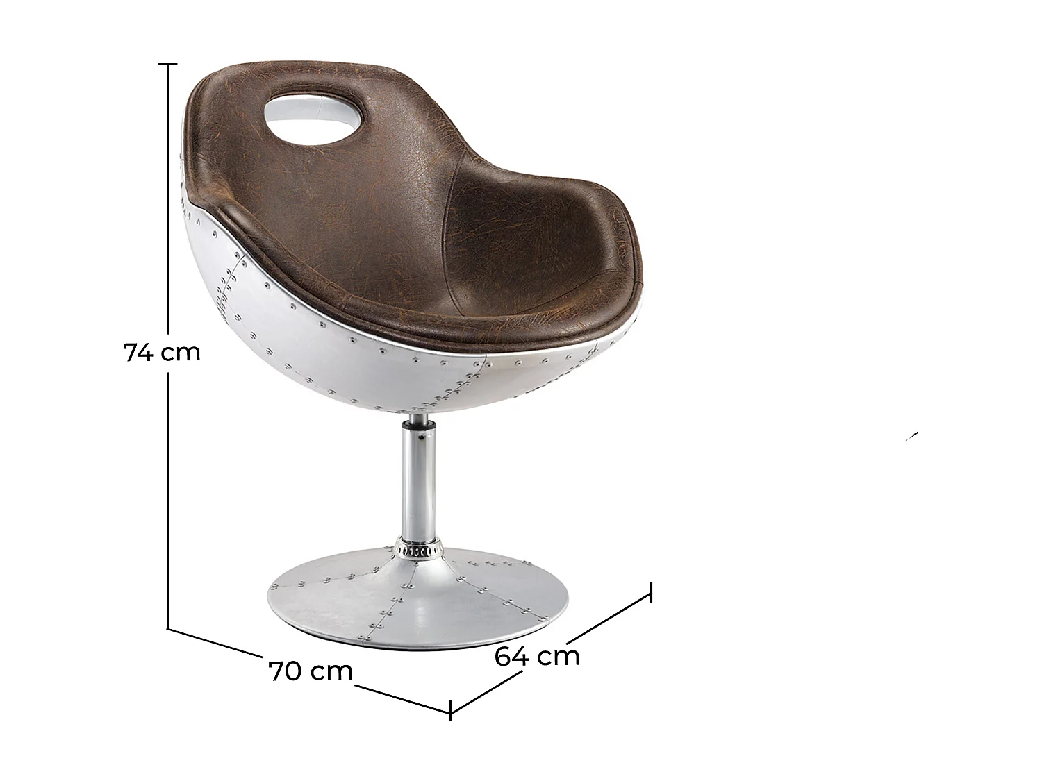 Fauteuil pivotant de design aviateur - Tapissé en PU Marron