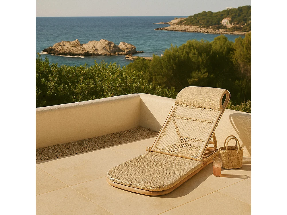 Tumbona de Ratán Natural - Reclinable para Jardín, Terraza y Playa - Chenai