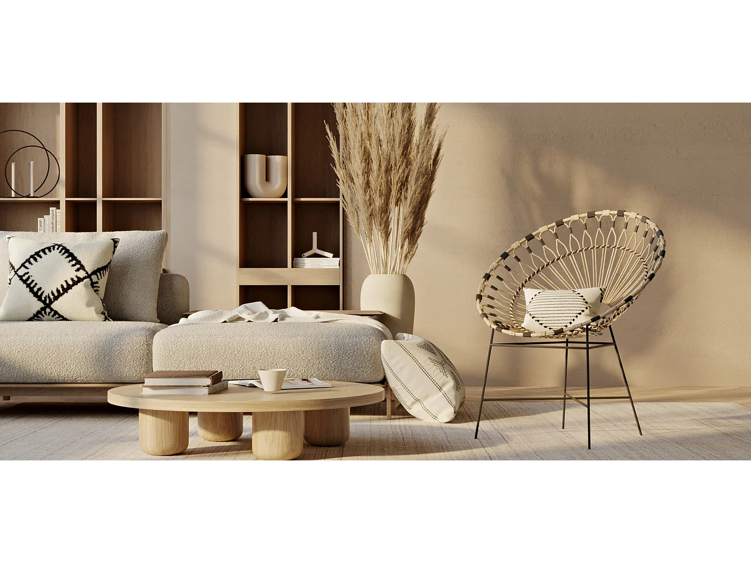 Chaise d'extérieur ronde en rotin synthétique - Design Boho Bali - Elsa Naturel
