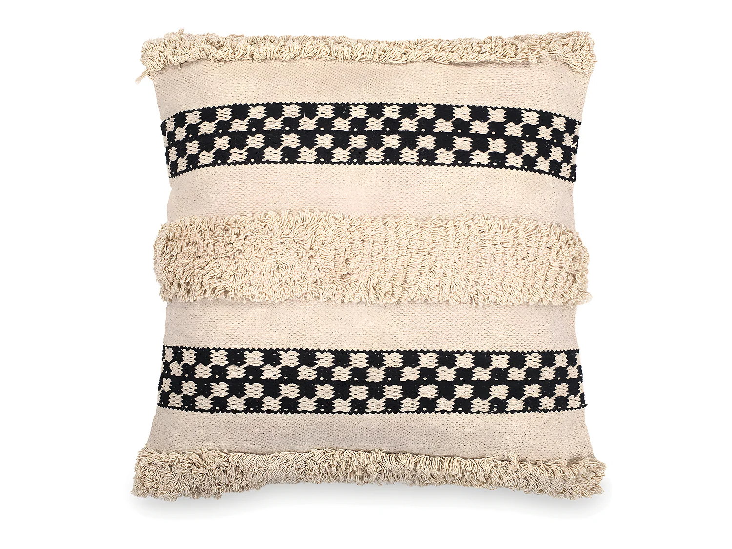 Coussin de style boho Bali - Housse et Rembourrage inclus - Daviniu Noir